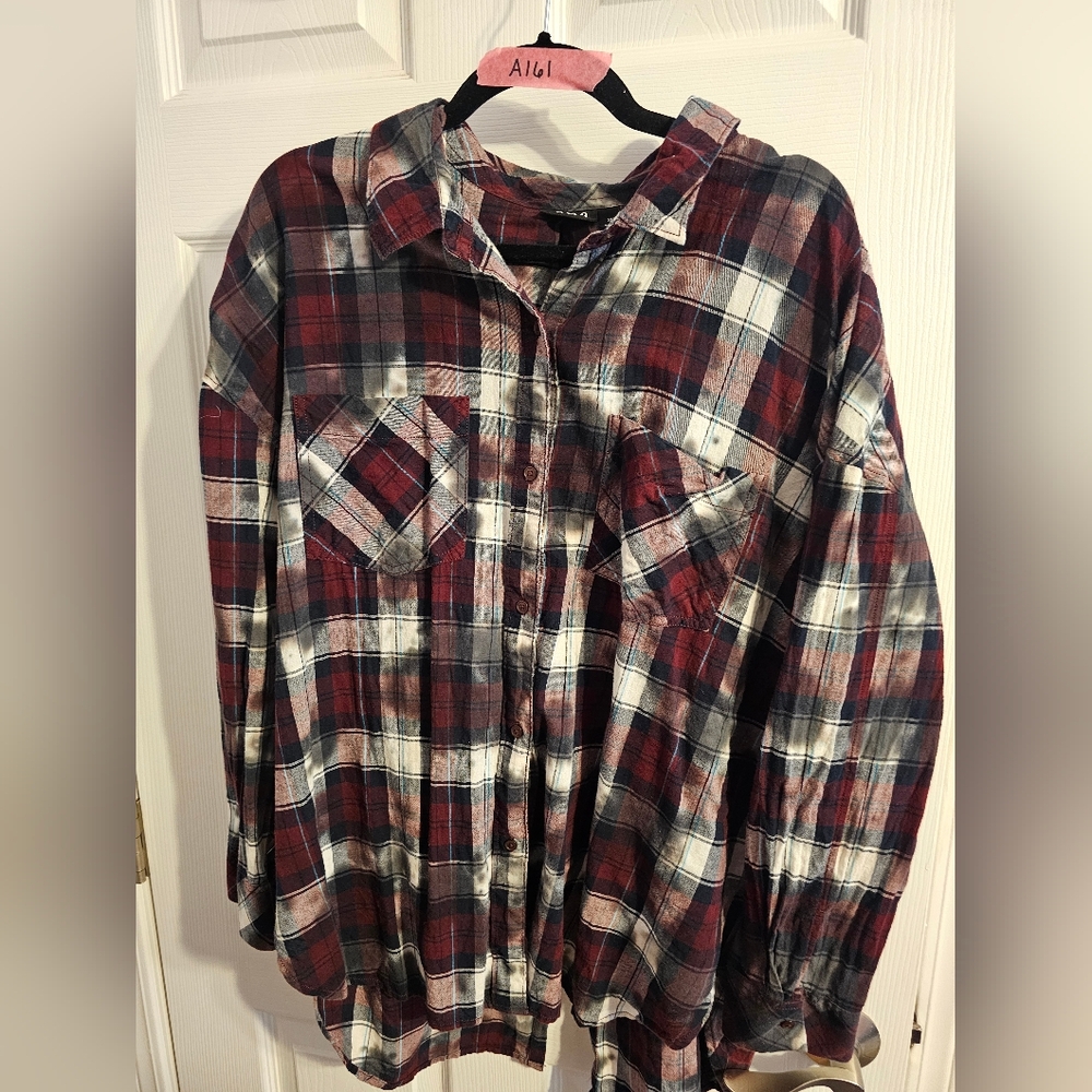 a.n.a Burgundy and Navy Plaid Button-Down Shirt